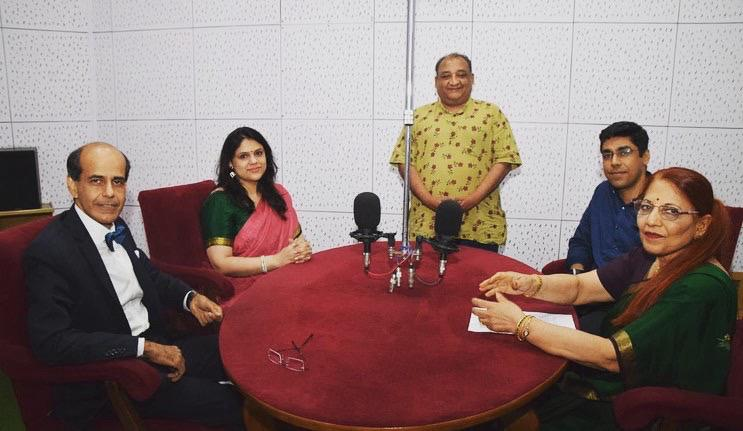 Apurvaa Saxena at an All India Radio studio table